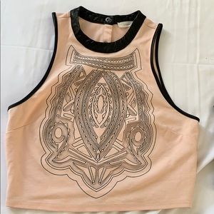 Faux leather and lace crop top